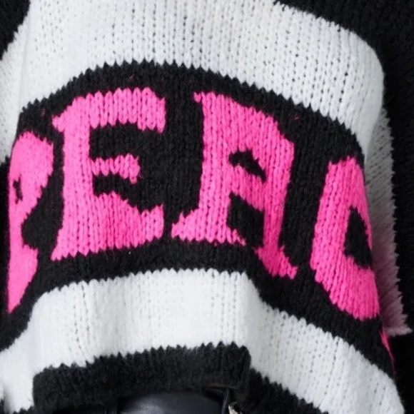 Astrid Black and White Striped Sweater with Pink Peace Lettering - Picture 3 of 4